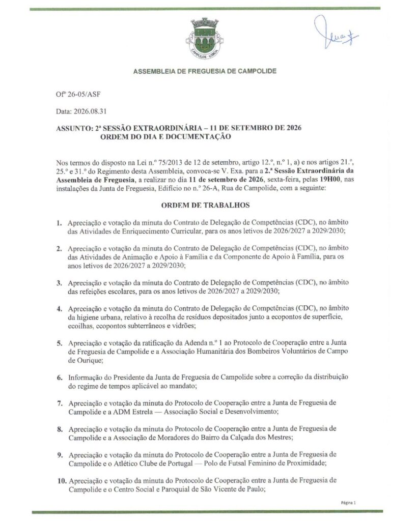 Edital 2ª Sessão Extraordinária 11 setembro de 2026