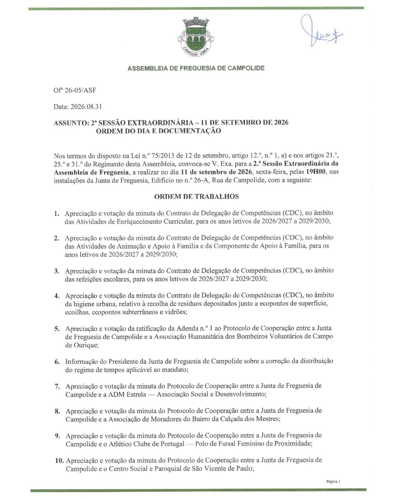 Edital 2ª Sessão Extraordinária 11 setembro de 2026