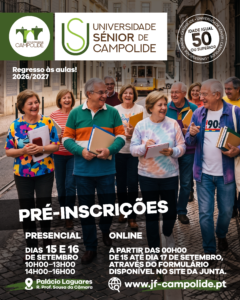 Pré-Inscrições Universidade Sénior 15 e 16 de setembro