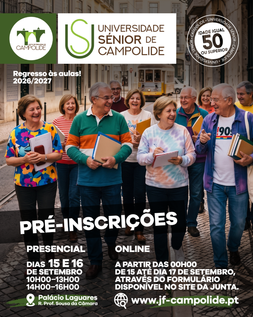 Pré-Inscrições Universidade Sénior 15 e 16 de setembro